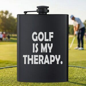 Personalized Sports Golf Is My Therapy Black Flask | Golf | Sports